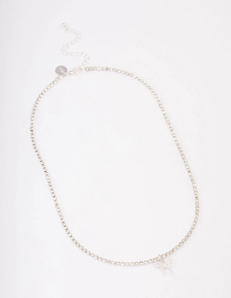 Silver Cupchain Diamante Butterfly Necklace