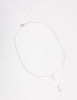 Silver Layered Dainty Diamante Short Necklace