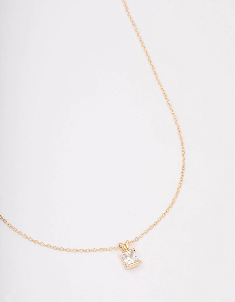 Gold Square Diamante Stone Short Necklace