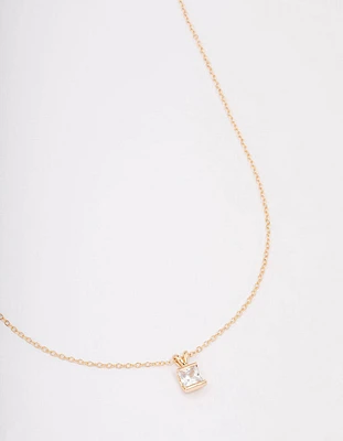 Gold Square Diamante Stone Short Necklace