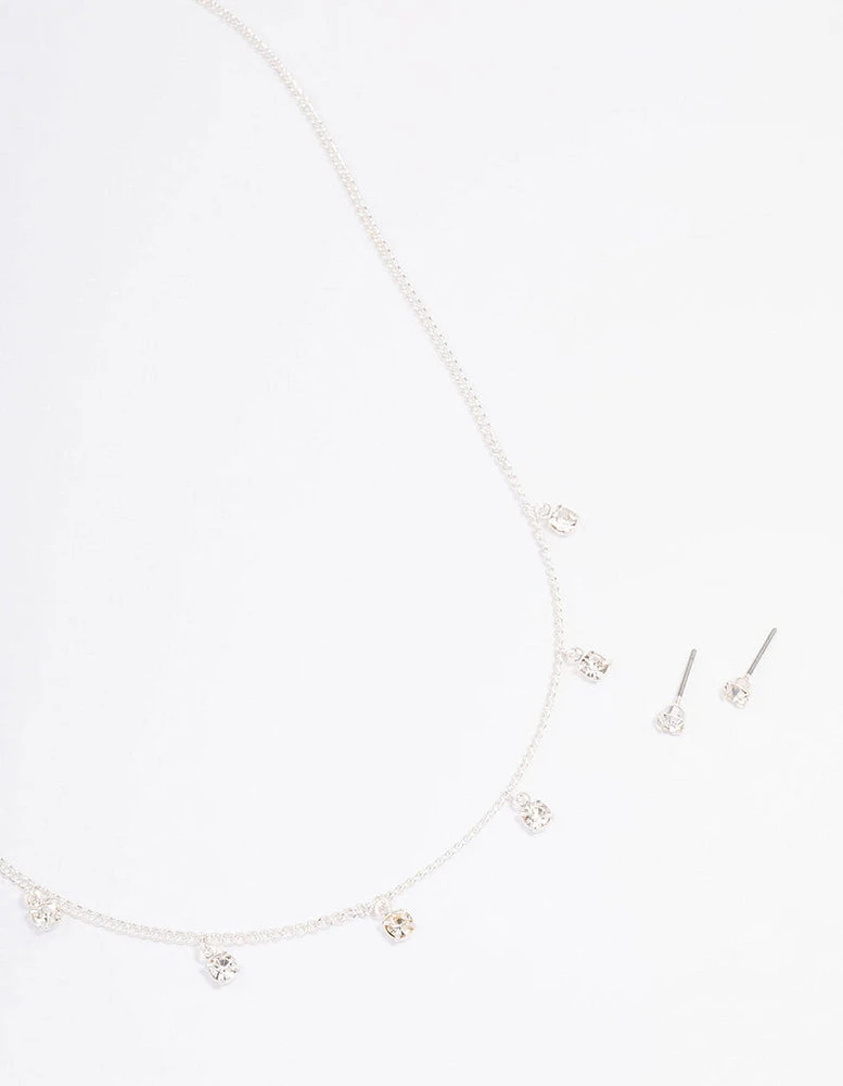 Silver Diamante Droplet Jewellery Set