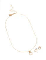 Gold Diamante Circle Heart Jewellery Set