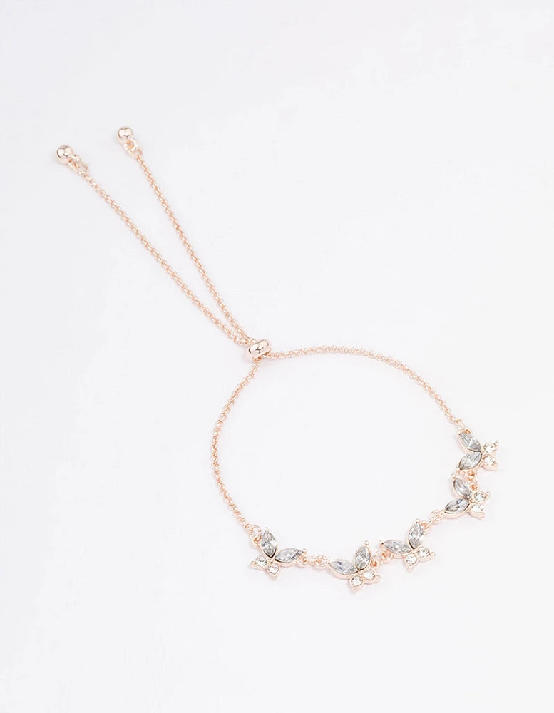 Rose Gold Diamante Butterfly Toggle Bracelet