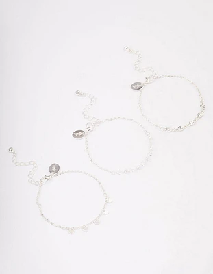 Silver Disc Pearl & Heart Bracelet Pack