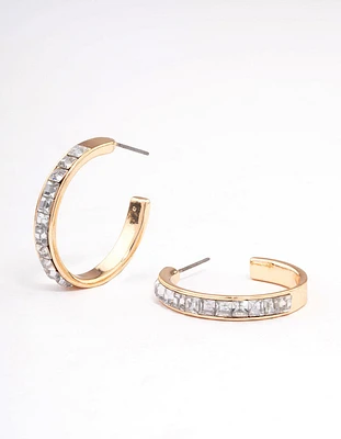 Gold Encased Diamante Hoop Earrings