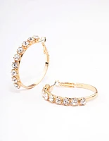 Gold Round Diamante Medium Hoop Earrings