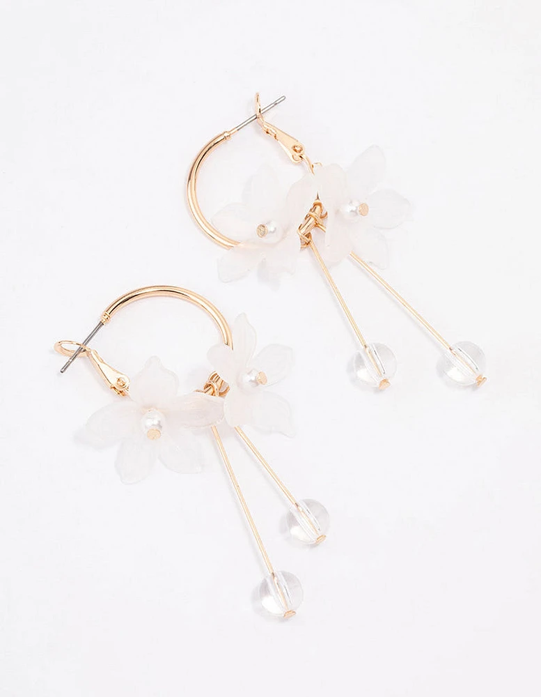 White Frosted Petal Stone Hoop Earrings