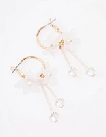 White Frosted Petal Stone Hoop Earrings