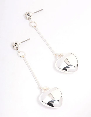 Silver Diamante Chubby Heart Drop Earrings