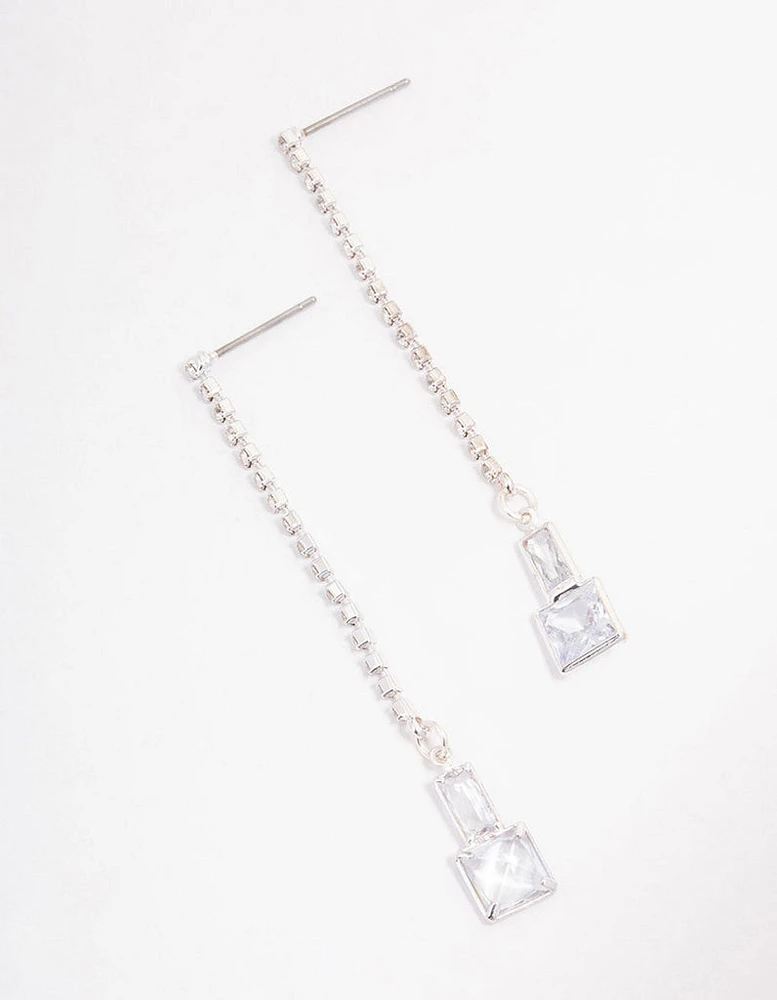 Silver Cupchain Diamante Stone Drop Earrings