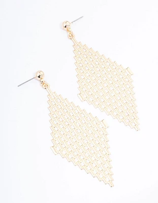 Gold Mesh Link Diamond Drop Earrings