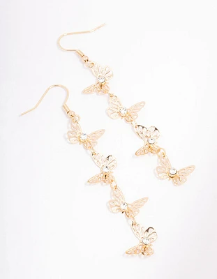 Gold Outline Butterfly Drop Earrings