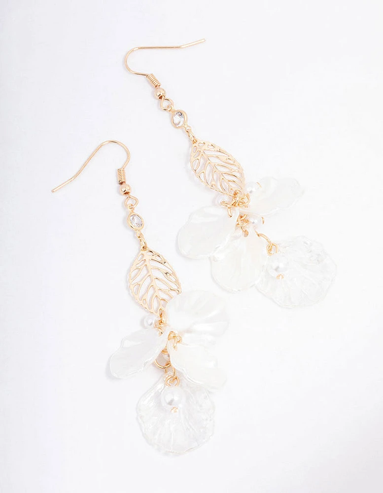 Gold Leaf Pearl Drop Earrings