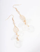 Gold Leaf Pearl Drop Earrings