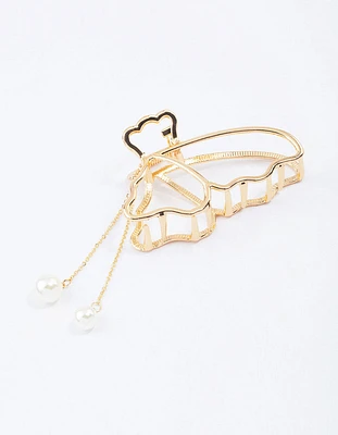 Gold Butterfly & Pearl Hair Claw Clip