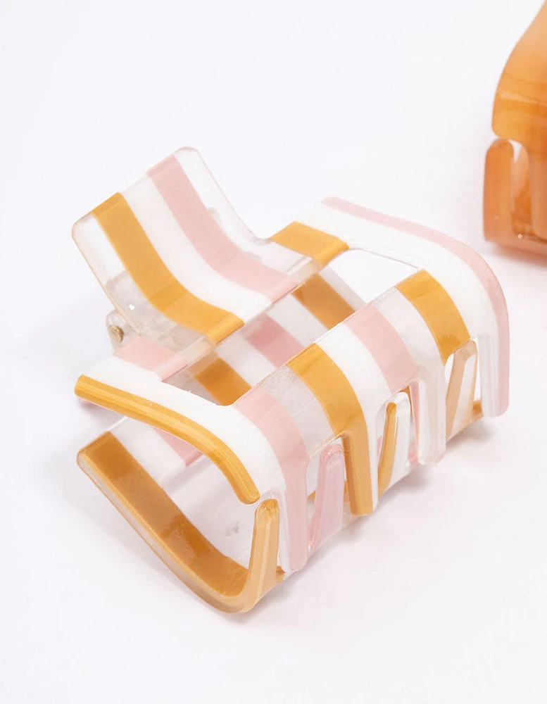 Brown Acrylic Stripe Hair Claw Clip Pack