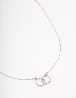Silver Diamante Double Circle Link Short Necklace