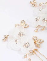 Gold Triple Flower Diamante Hair Pin Pack