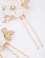 Gold Triple Flower Diamante Hair Pin Pack