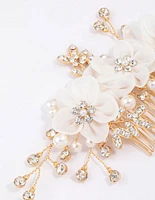 Gold Flower Diamante & Pearl Hair Comb