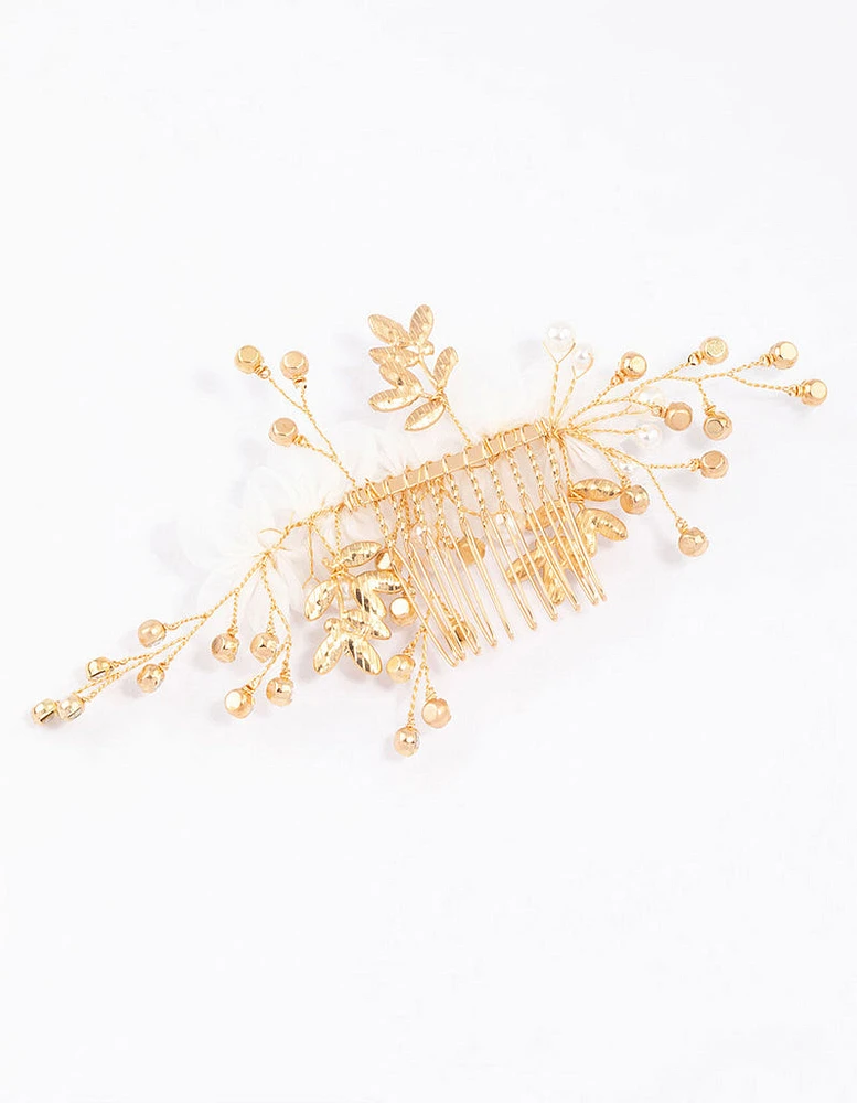 Gold Flower Diamante & Pearl Hair Comb