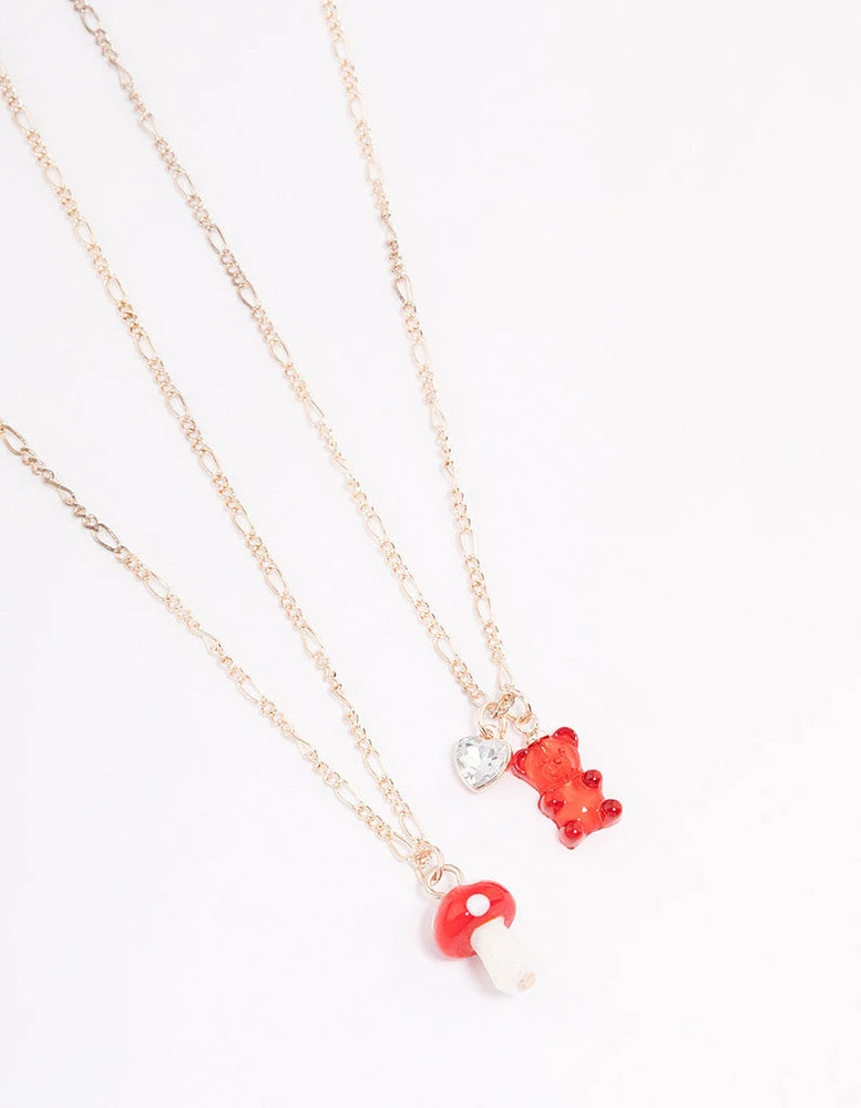 Rose Gold Teddy & Mushroom Necklace Pack