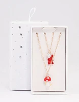 Rose Gold Teddy & Mushroom Necklace Pack