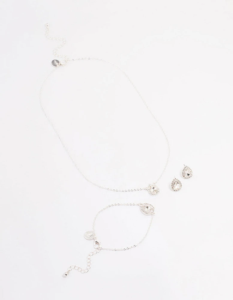 Silver Diamante Pear-Shaped Jewellery Set