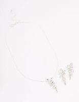 Silver Diamante Leaf Vine Jewellery Set