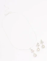 Silver Diamante Leaf Pearl Jewellery Set