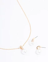 Gold Diamante Pearl Jewellery Set