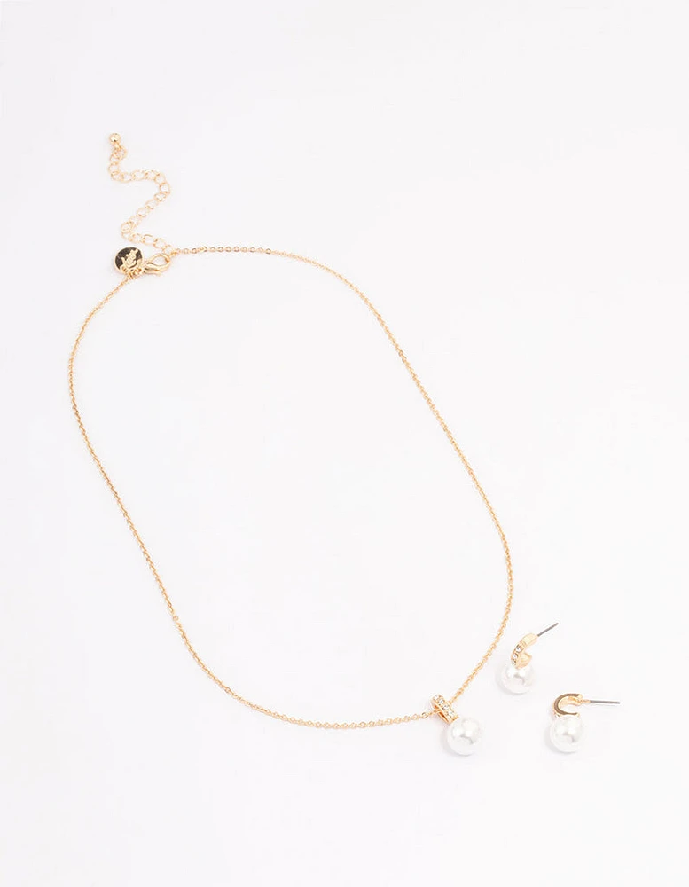 Gold Diamante Pearl Jewellery Set