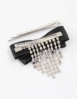 Rhodium Fringe Bow Hair Clip Pack