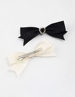 Rhodium Bling Heart Bow Hair Clip Pack