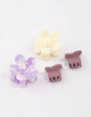 Lilac Butterfly & Flower Hair Clips 4-Pack