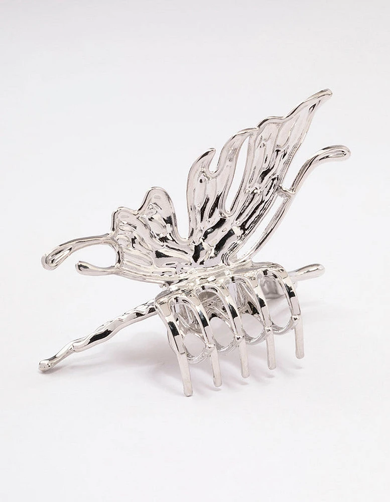 Rhodium Melted Butterfly Hair Claw Clip