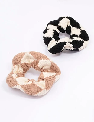 Fabric Knotted Checkered Hair Scrunchie 2-Pack