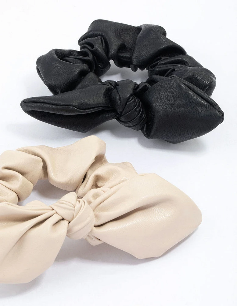 Faux Leather Large Bow Hair Scrunchie Pack