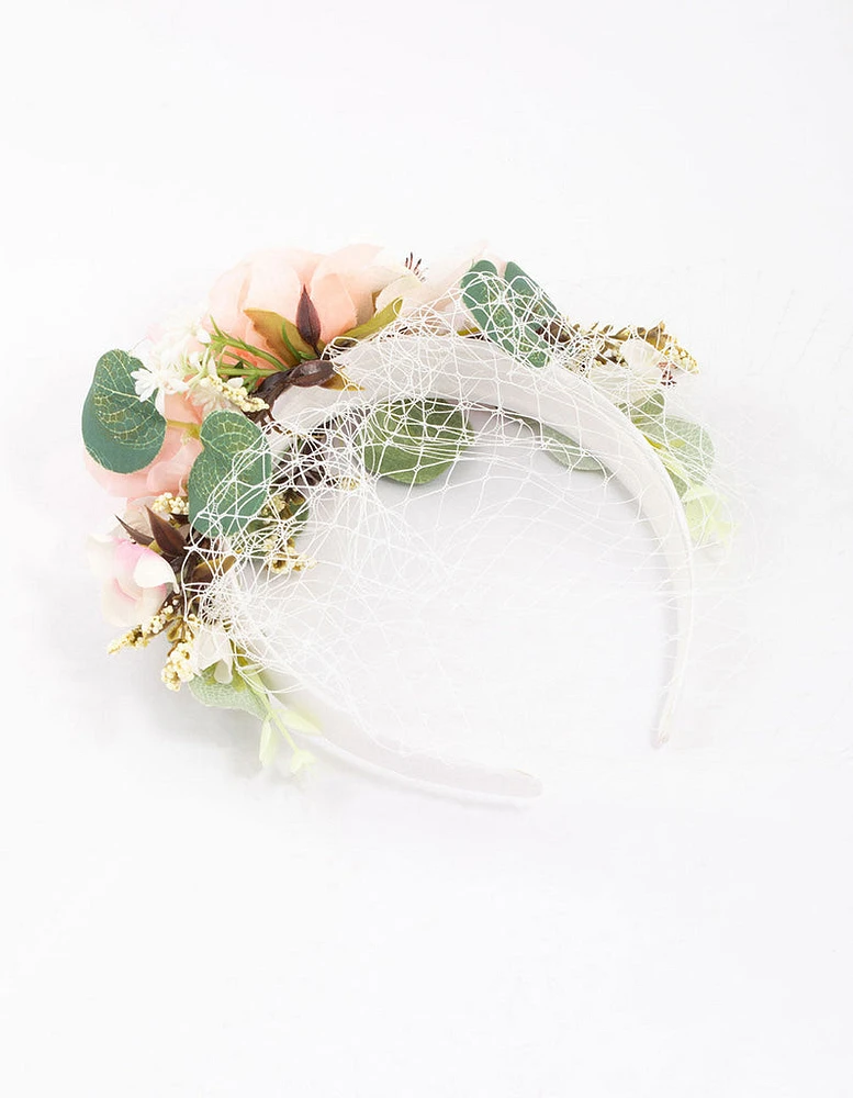 Fabric Flower & Veil Headband