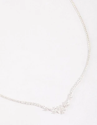 Silver Plated Cubic Zirconia Dainty Cupchain Floral Necklace