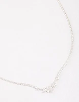 Silver Plated Cubic Zirconia Dainty Cupchain Floral Necklace