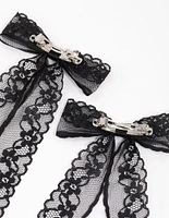 Black Fabric Medium Lace Hair Bows Pack