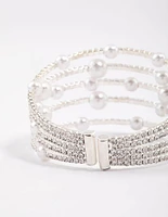 Silver Diamante & Pearl Decorative Wrist Cuff