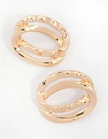 Gold Molten Double Ring Drop Earrings