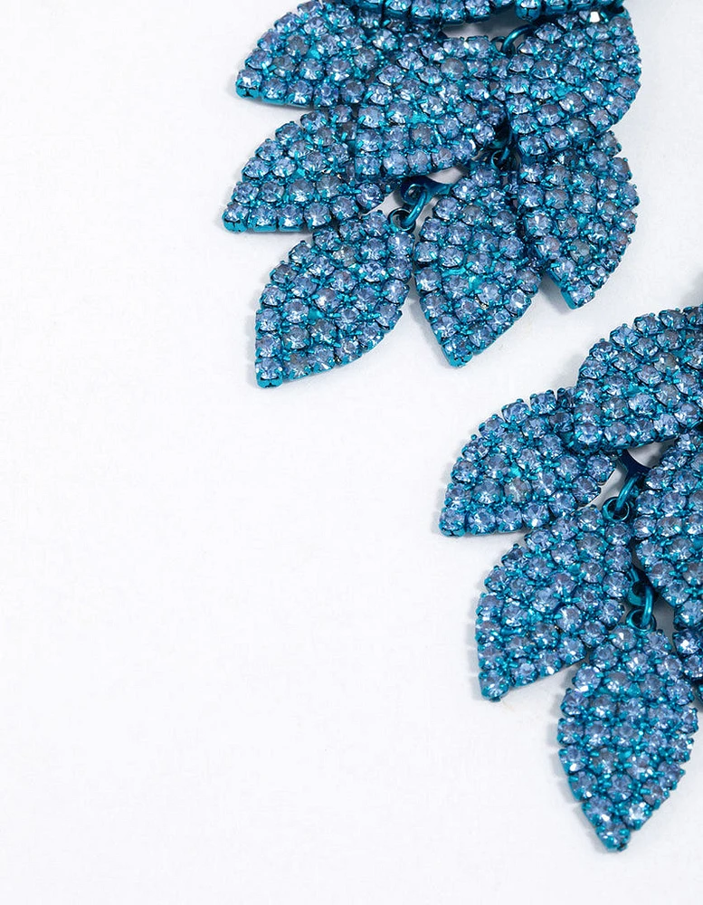 Blue Diamante Multi Leaf Drop Earrings