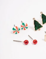 Kids Christmas Lolly Stud Earrings 6-Pack