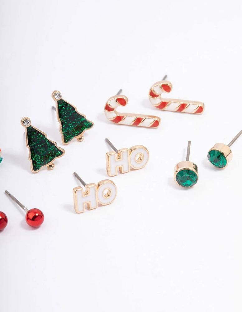 Kids Christmas Lolly Stud Earrings 6-Pack