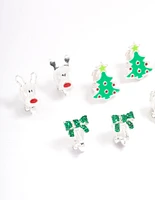 Kids Christmas Glitter Bow Clip On Earrings 5-Pack