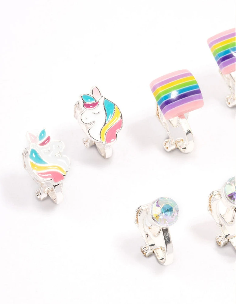 Kids Unicorn & Pom Pom Clip On Earrings 5-Pack