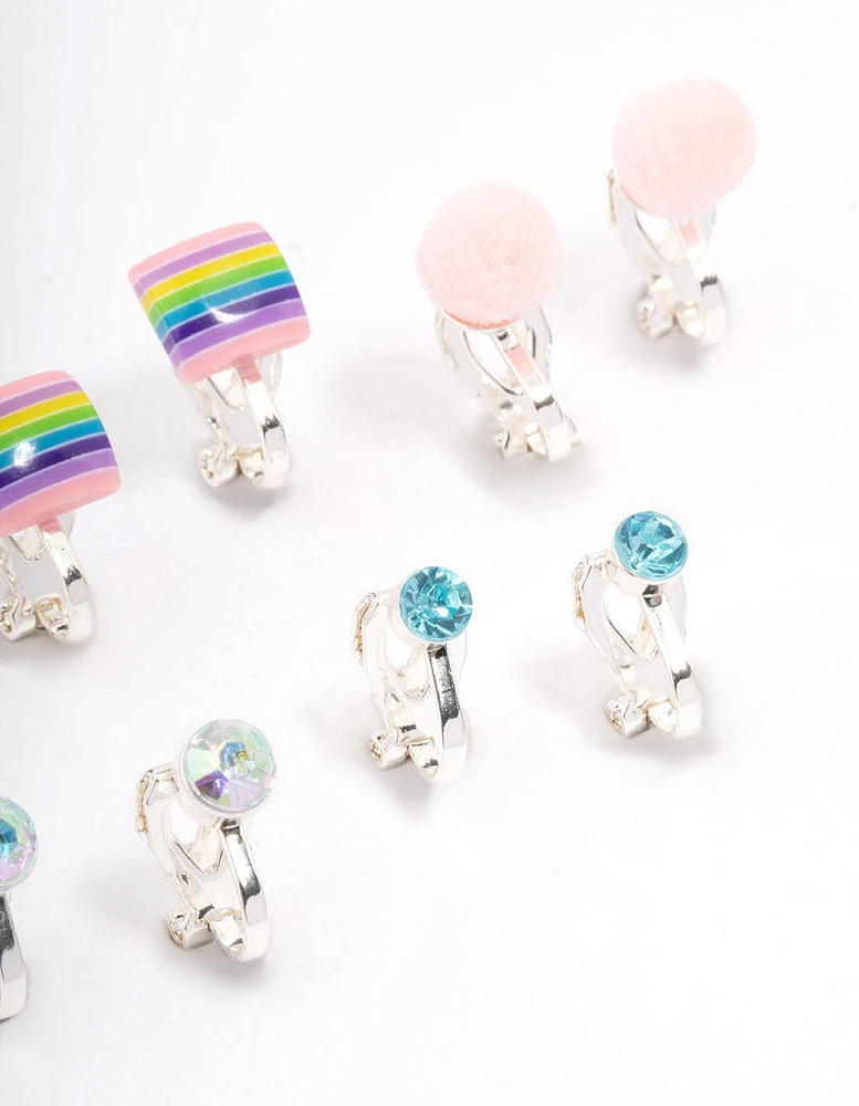 Kids Unicorn & Pom Pom Clip On Earrings 5-Pack